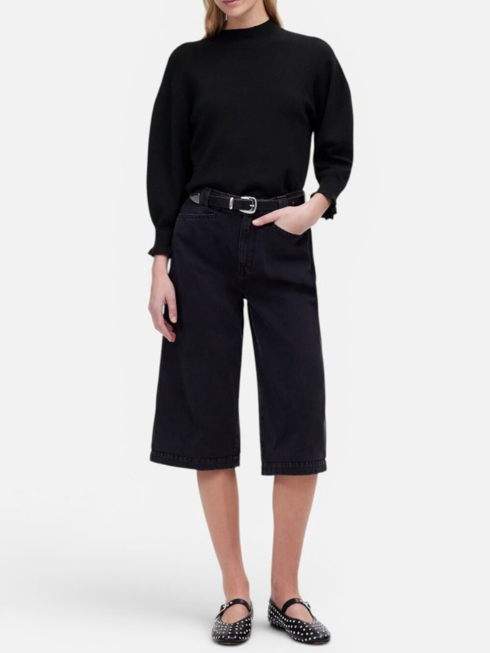 Madewell Merino Wool Ruffle Mockneck Sweater Black Small